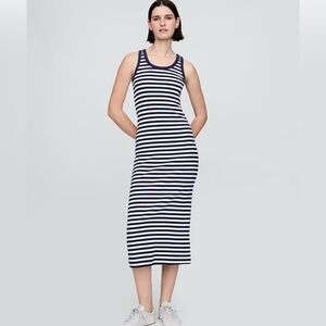 GAP Navy and White Striped Midi Dress
